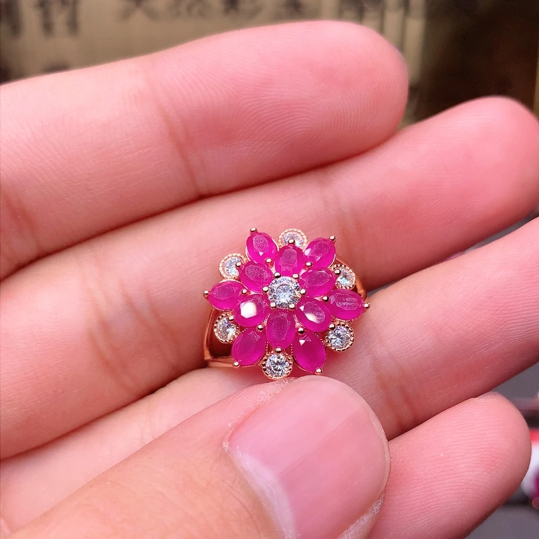 红宝石戒指银S925镶嵌