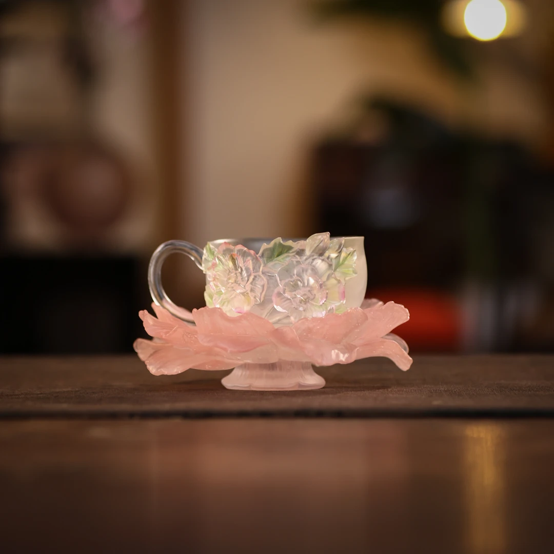 【悦生活】十二花神琉璃茶杯咖啡杯十月芙蓉150ml（琉璃S0518）