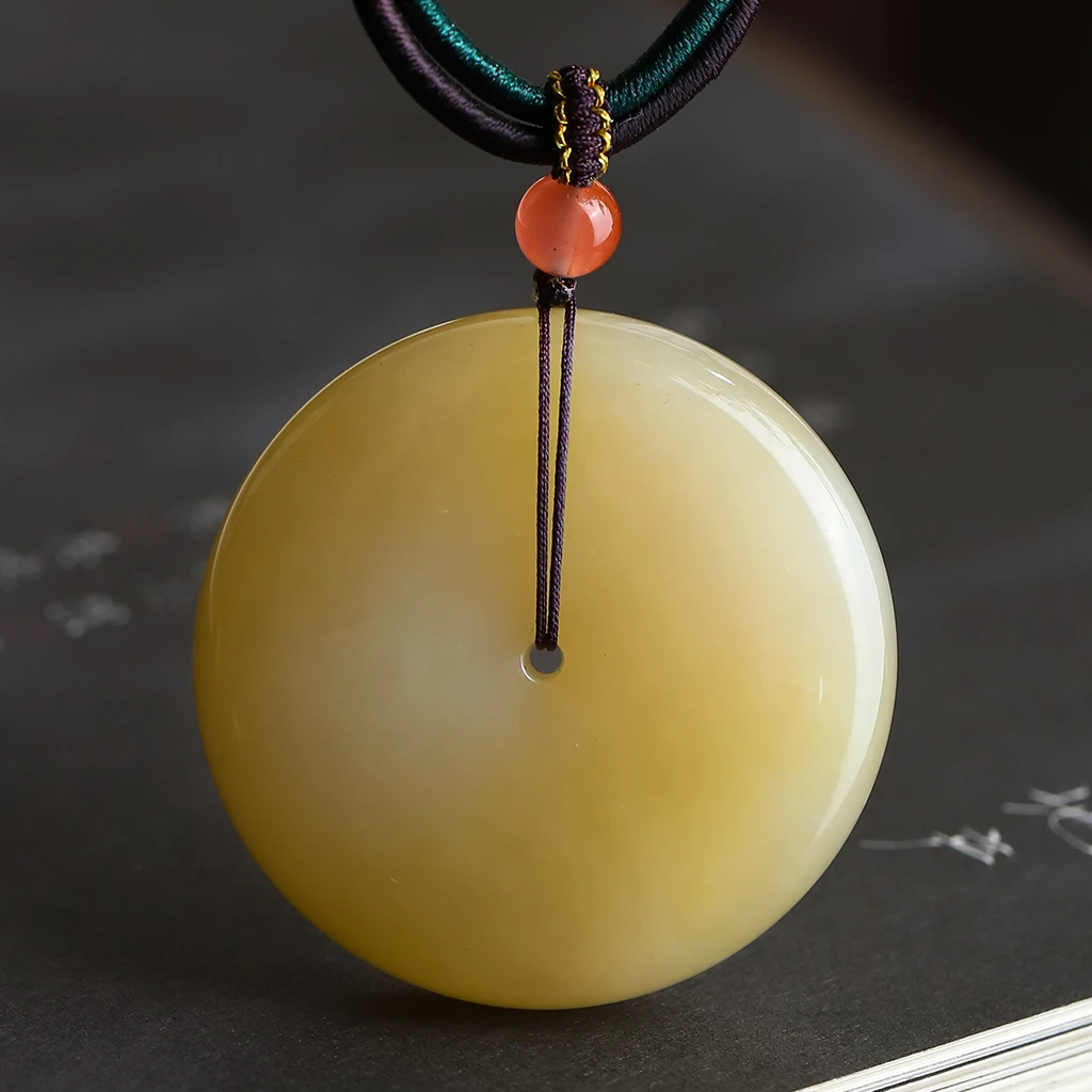 【孤品收藏】天然和田玉平安扣子大号浅糖吊坠送妈妈项链玉坠上等