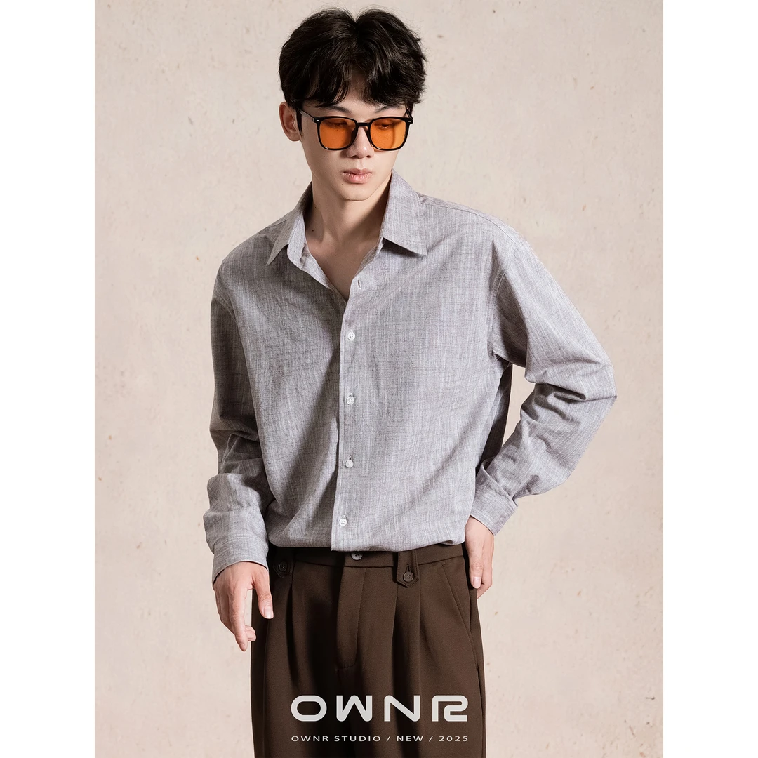 “牛津纺纯棉”OWNR 翻领长袖衬衫男2025年秋宽松复古老钱风衬衣