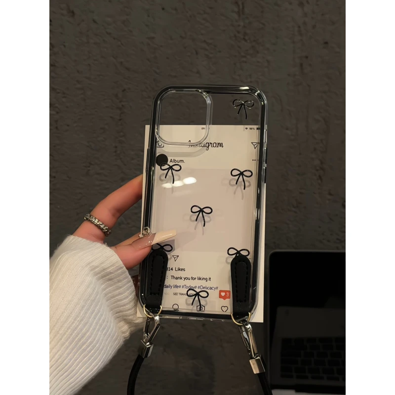 适用苹果16promax手机壳iPhone15三合一炫彩可爱小众女简约蝴蝶结