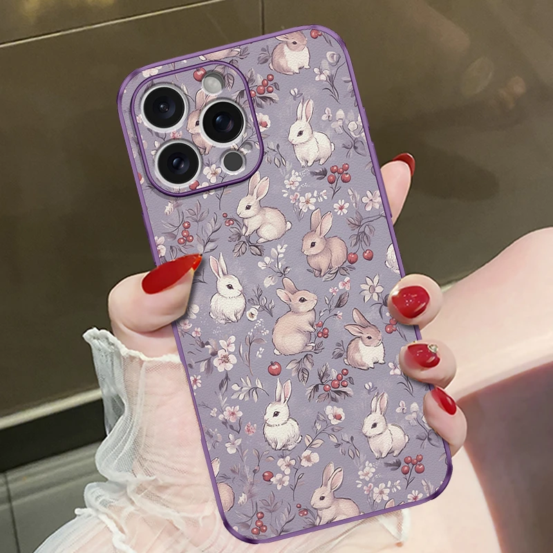 适用苹果16华为oppo/vivo樱桃小花兔手机壳16pro max新款小众网红