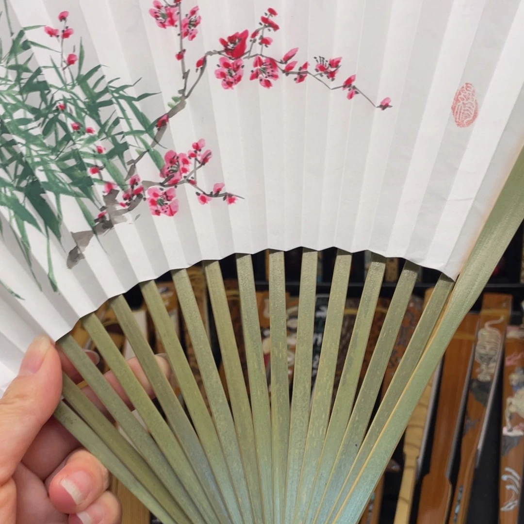 扇子永青竹合青配手绘扇面