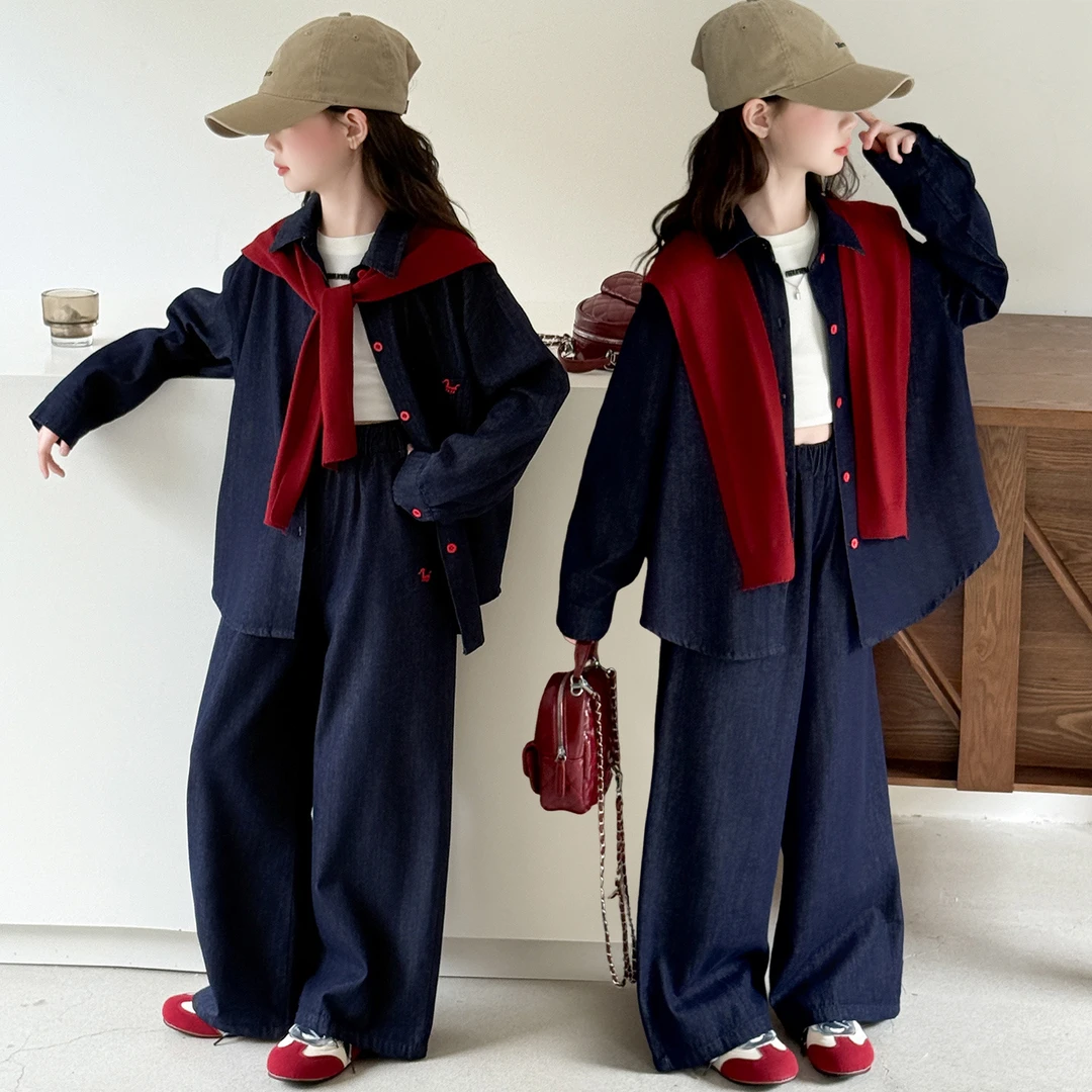 B类两件儿童洋气时髦新款女童牛仔套装2025大童穿搭春秋秋季秋装