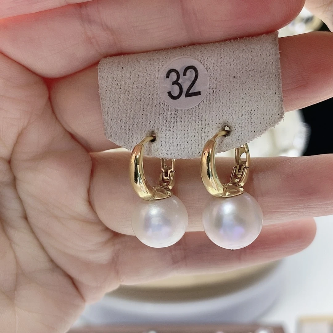 耳饰银S925镶嵌淡水珍珠