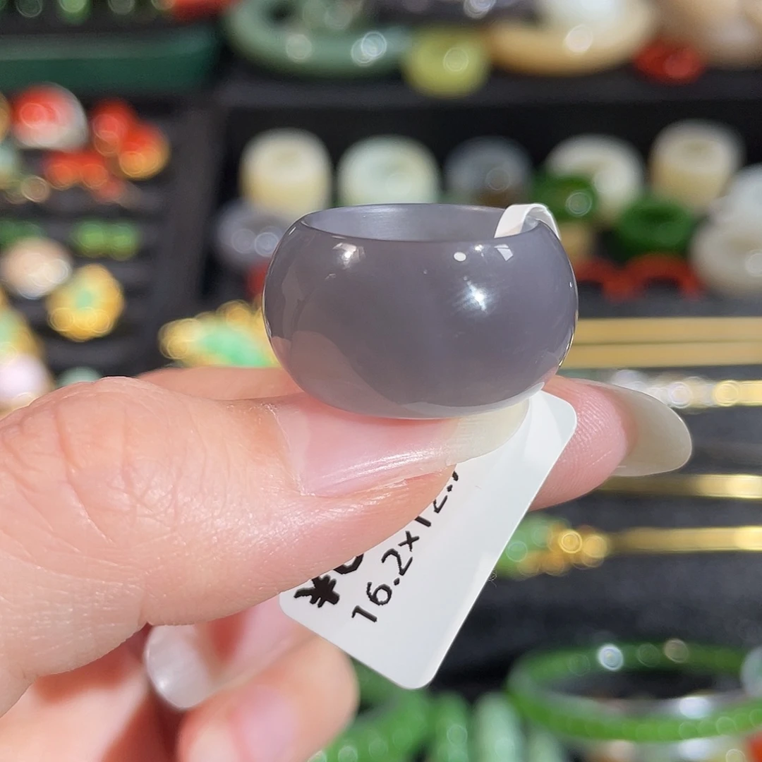 和田玉未镶嵌戒指内径16.1 烟紫墩