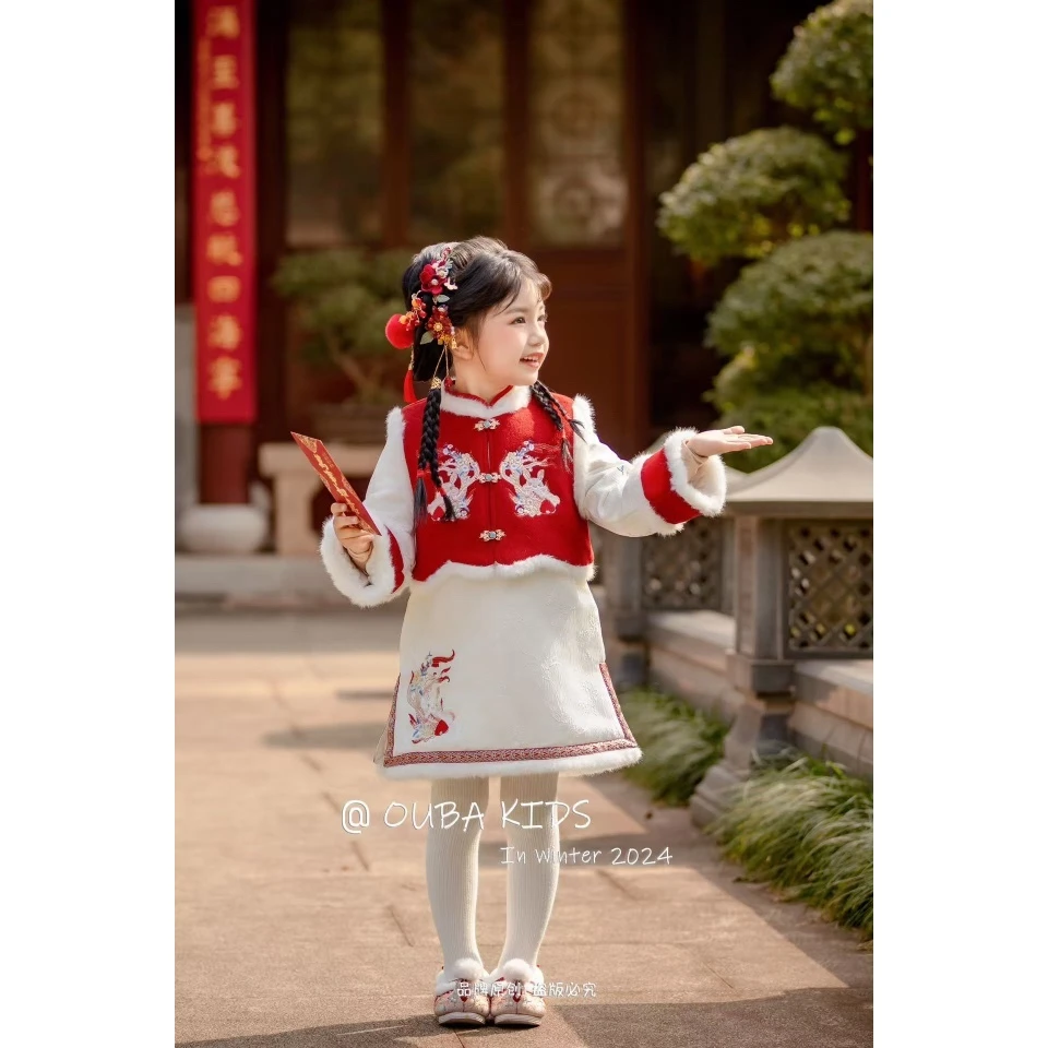 d888163女童汉服儿童中国风旗袍时尚潮流女宝拜年服