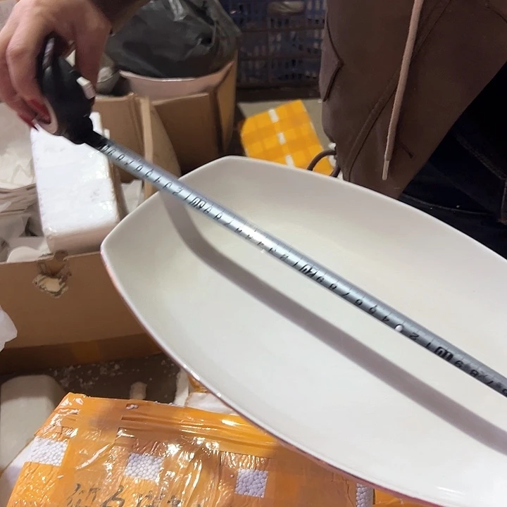 新骨瓷白钻金边鱼盘1只微瑕