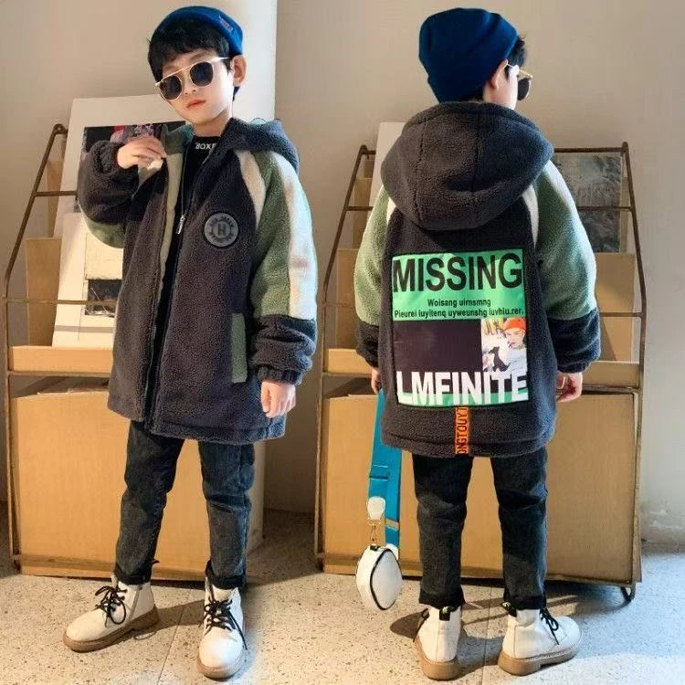 F00500男童秋冬加绒加厚羊羔绒外套2025新款冬季时尚中大儿童衣服