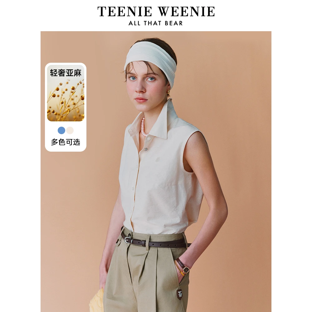 *TeenieWeenie小熊25夏新款时尚知识分子风无袖衬衫女TTYA252403E