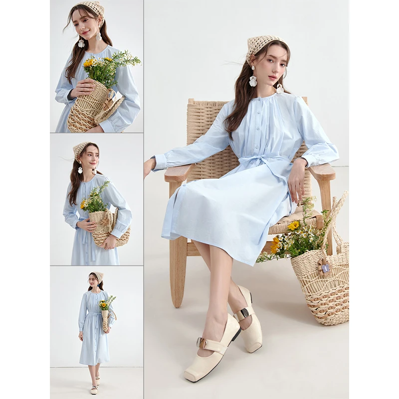 KBNE连衣裙春款2025新款爆款法式连衣裙蓝色衬衫裙外出洋气裙子