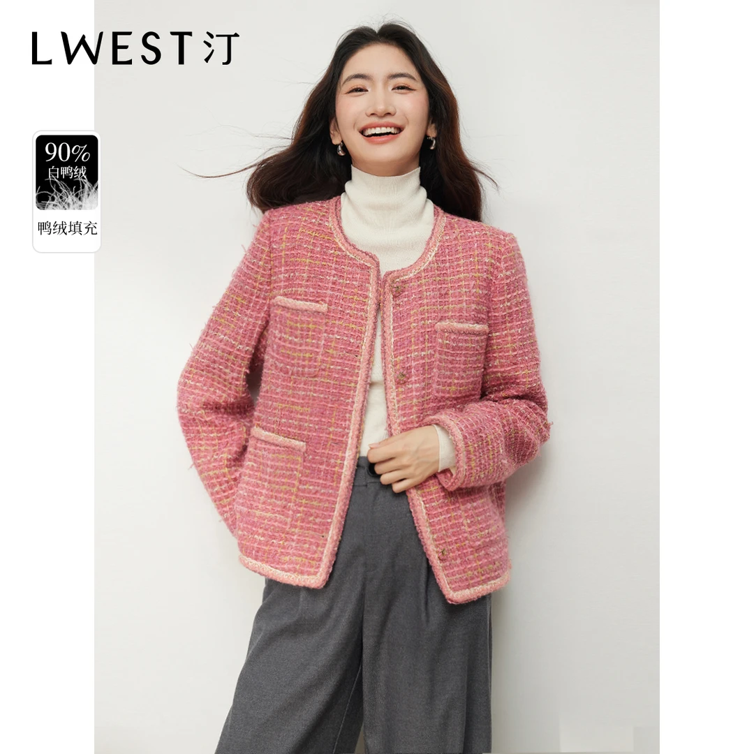 【许半夏推荐】朗文斯汀优雅气质粉色小香风羽绒服DTMA4510D09297