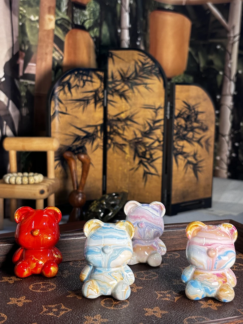 川泽手作/流体大漆熊5.2cm/非遗大漆手工艺品/摆件