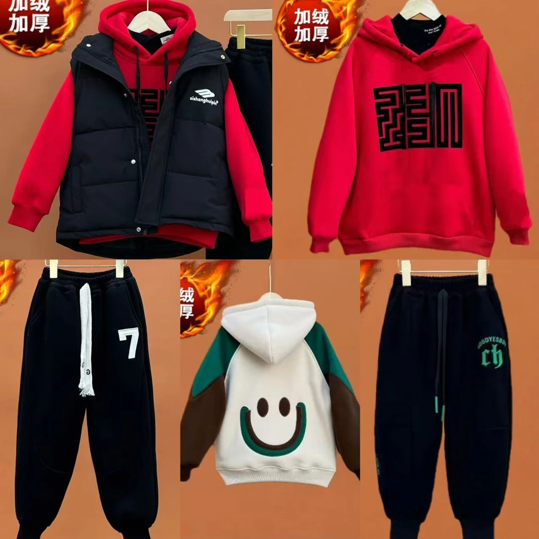 新792【5件冬款加绒组合】男女童冬款加绒加厚卫衣亲子装【不含衬衫】
