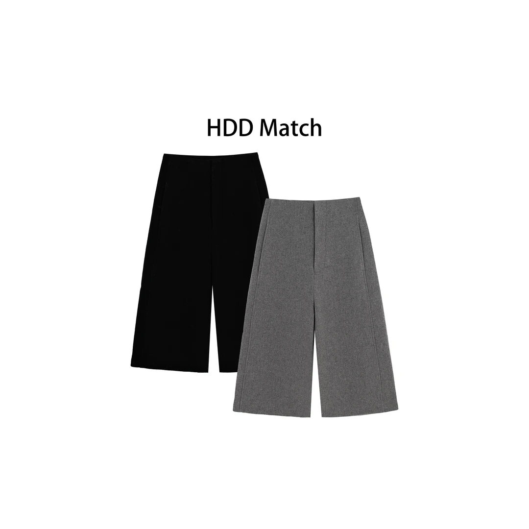 HDD- "宽松气质" 羊毛 秋冬女款简约宽松七八分羊毛休闲裤Y9183