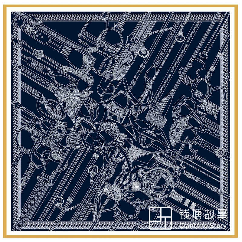 Qiantang Story/钱塘故事140丝毛-复古马镫藏青色真丝羊毛围巾135