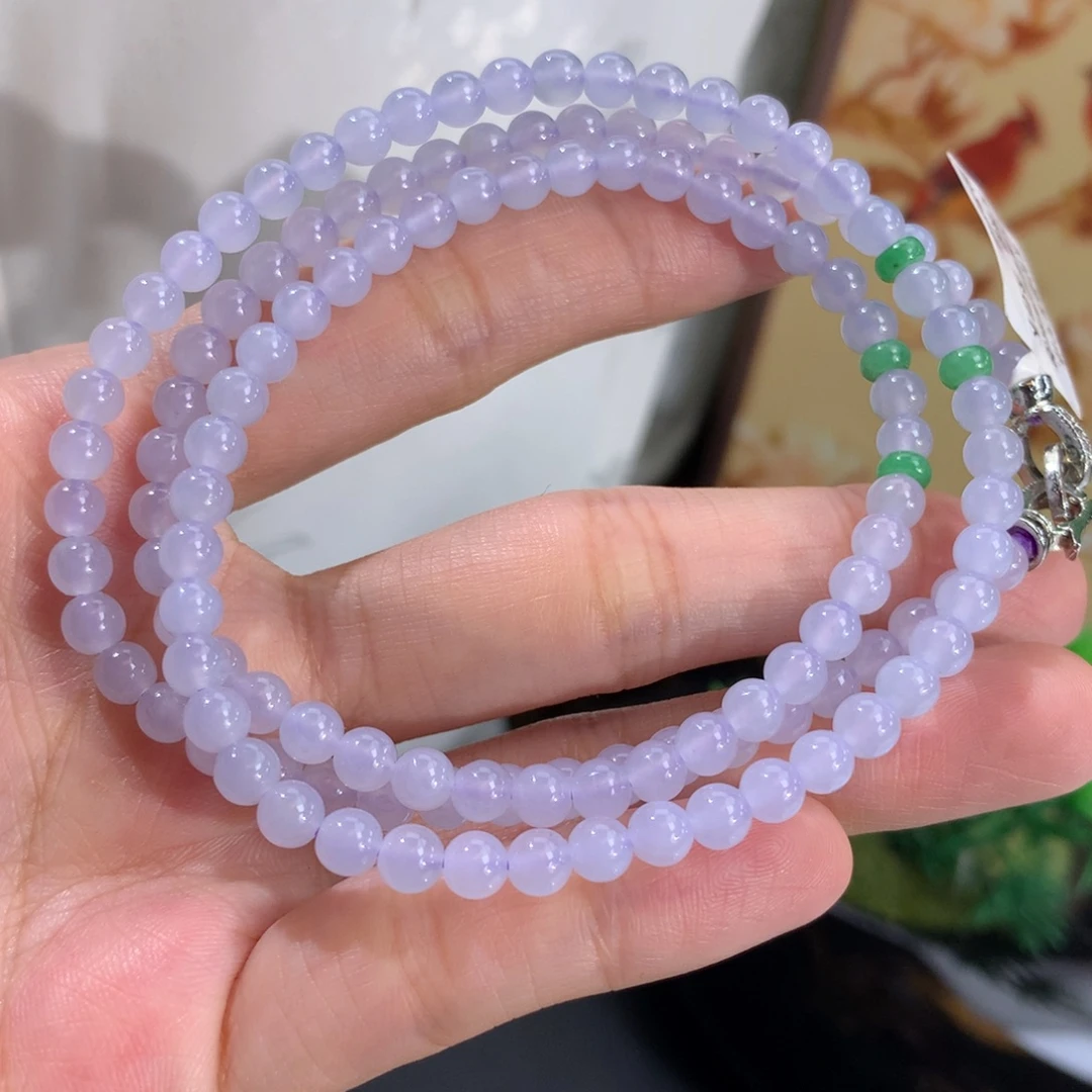 翡翠未镶嵌手串卡4.5冰胶紫项链