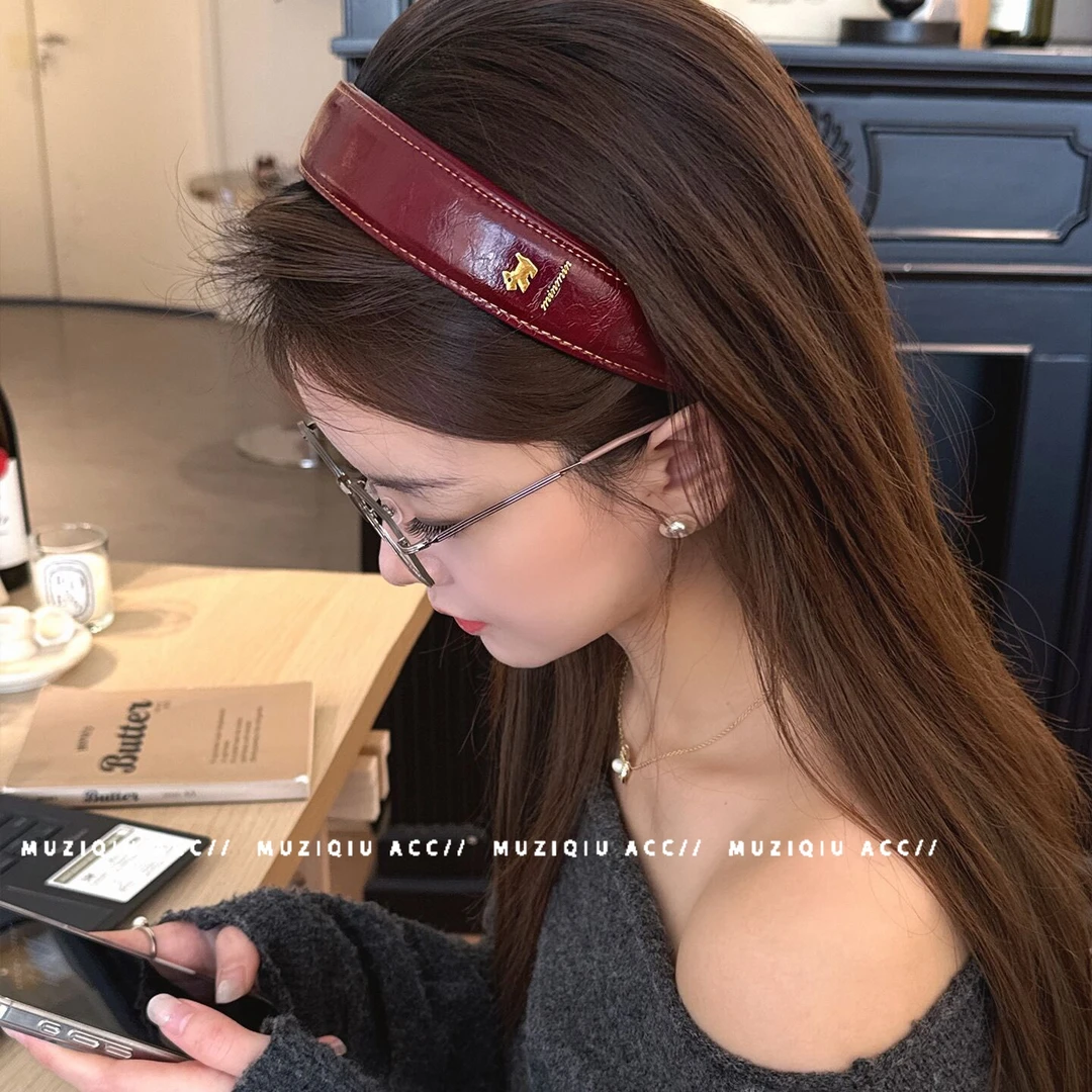 木子秋韩版可爱西高地金标PU皮宽边发箍高级感时髦洋气小众搭头箍