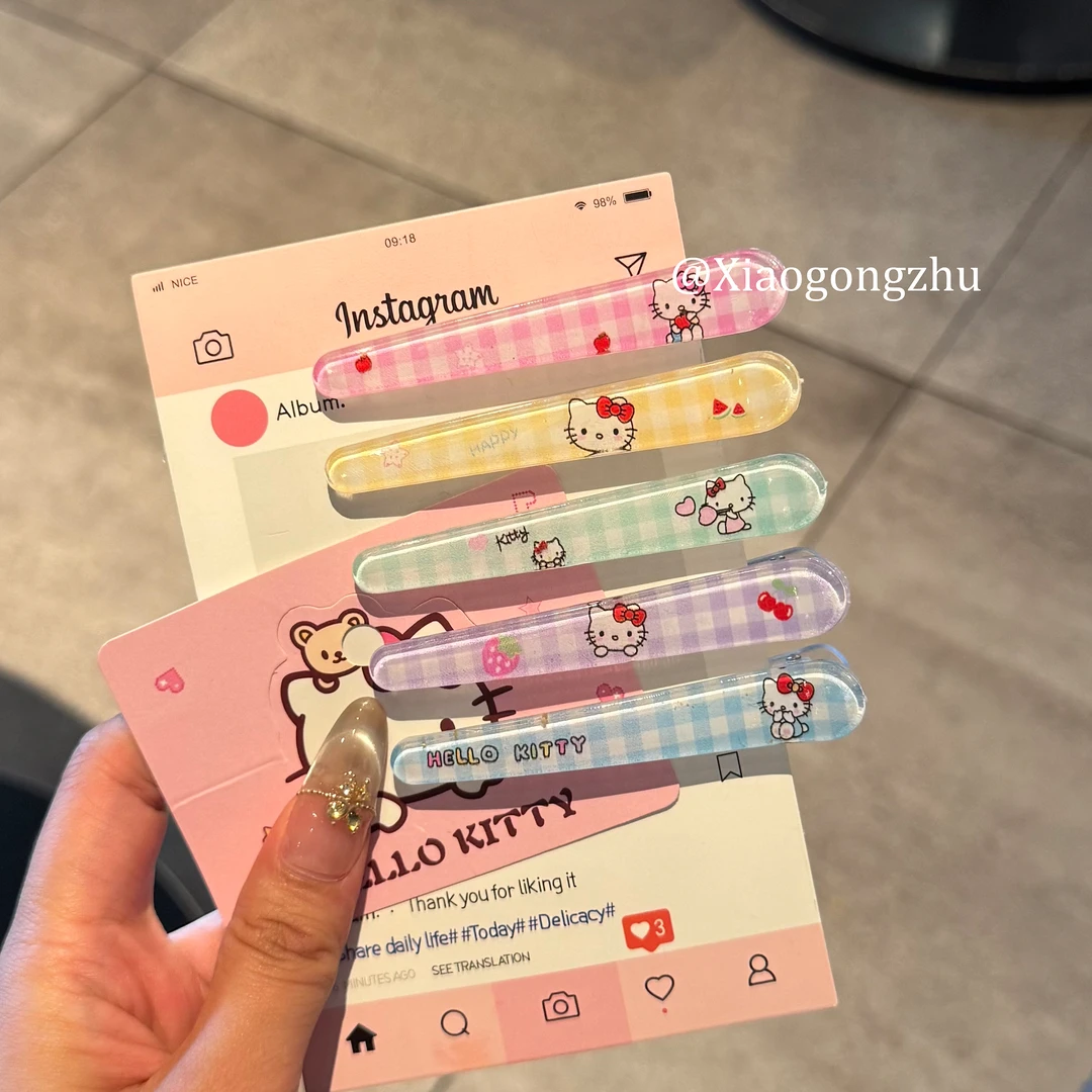 可爱卡通彩色格纹KT猫发夹少女心百搭刘海侧边夹甜美少女心发卡