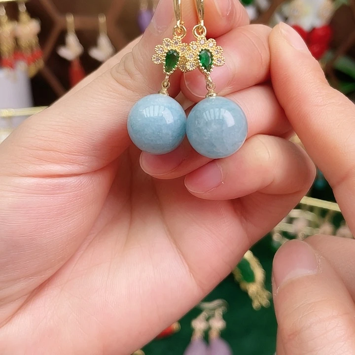 翡翠耳饰未镶嵌14翡翠孔雀耳饰