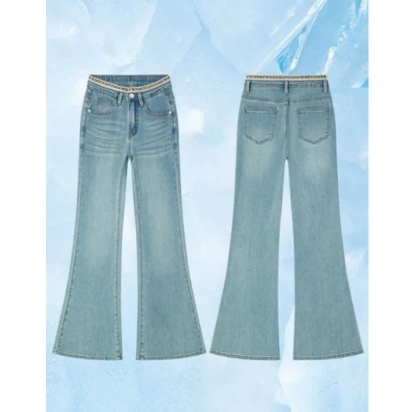 2025夏季新款绿色系提臀显瘦大码直筒微喇牛仔裤