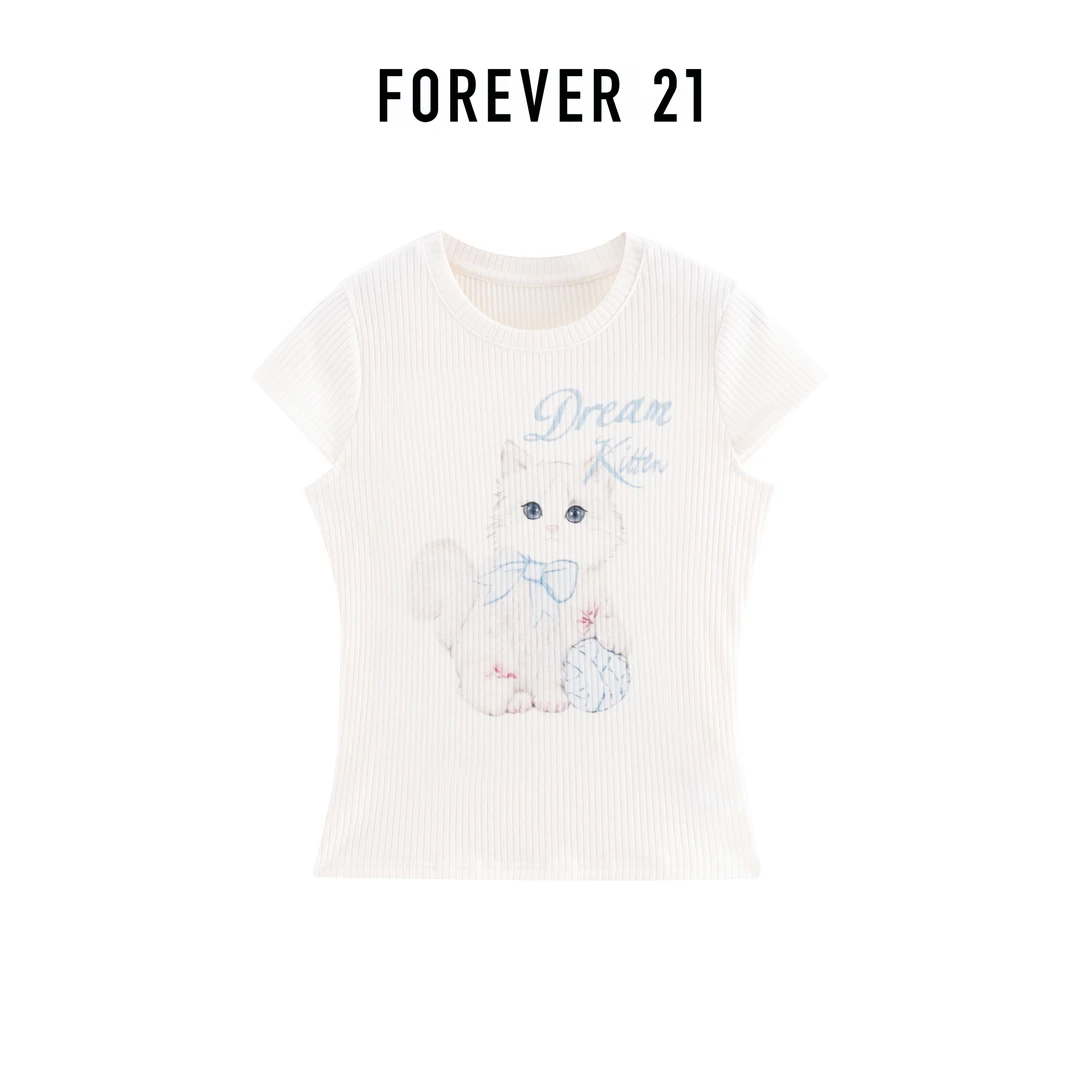 FOREVER 21/永恒 21猫咪印花可爱风纯欲风短袖T恤夏季春夏ins风