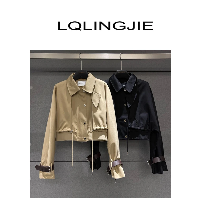 【Q-俏俏】 时尚气质设计款抽绳收腰假两件休闲短款外套91002