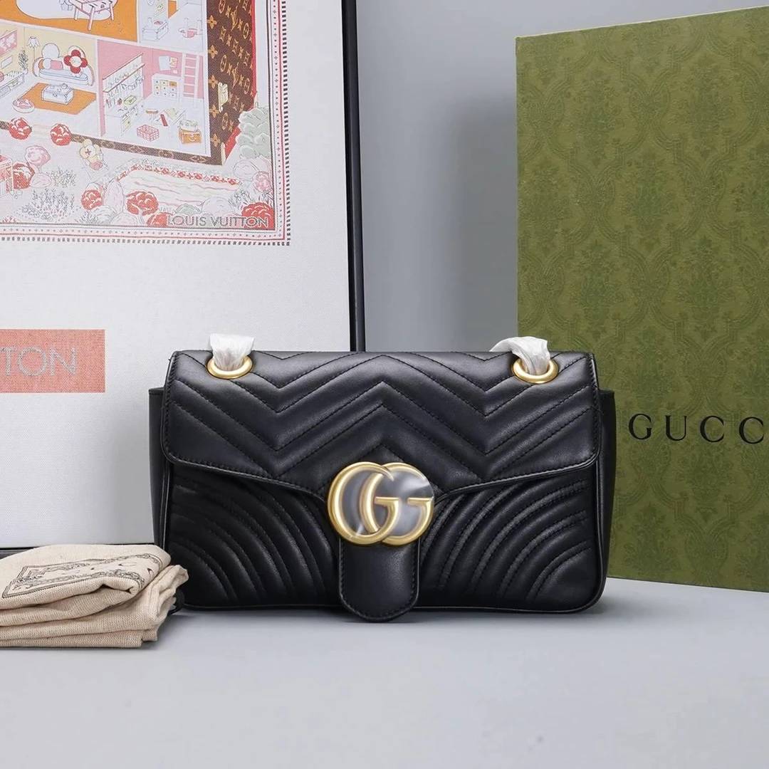95新 GUCCI/古驰 【白菜】马蒙26包黑金/BG22000031
