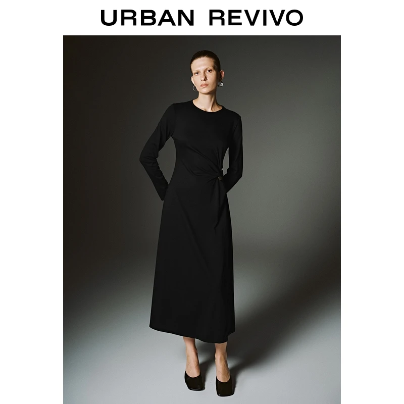 UR2025秋季新款女装休闲扣饰收腰棉质连衣裙UWH750117+