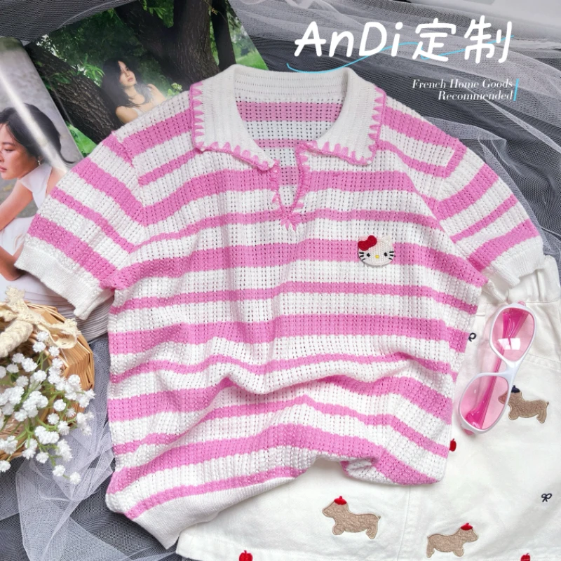 〖ANDI〗安迪订制夏季新款中大童女童时尚百搭薄款纱线短袖4154
