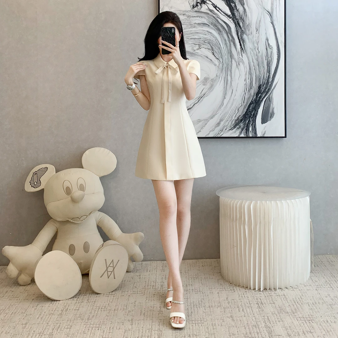 夏季法式千金风POLO领连衣裙女气质减龄设计感收腰显瘦小个子短裙