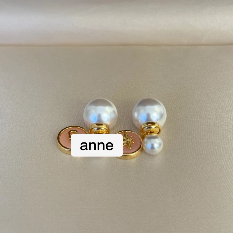 铜合金耳饰 粉色圆形字母蜜蜂大小珠珠精致耳钉【R449】