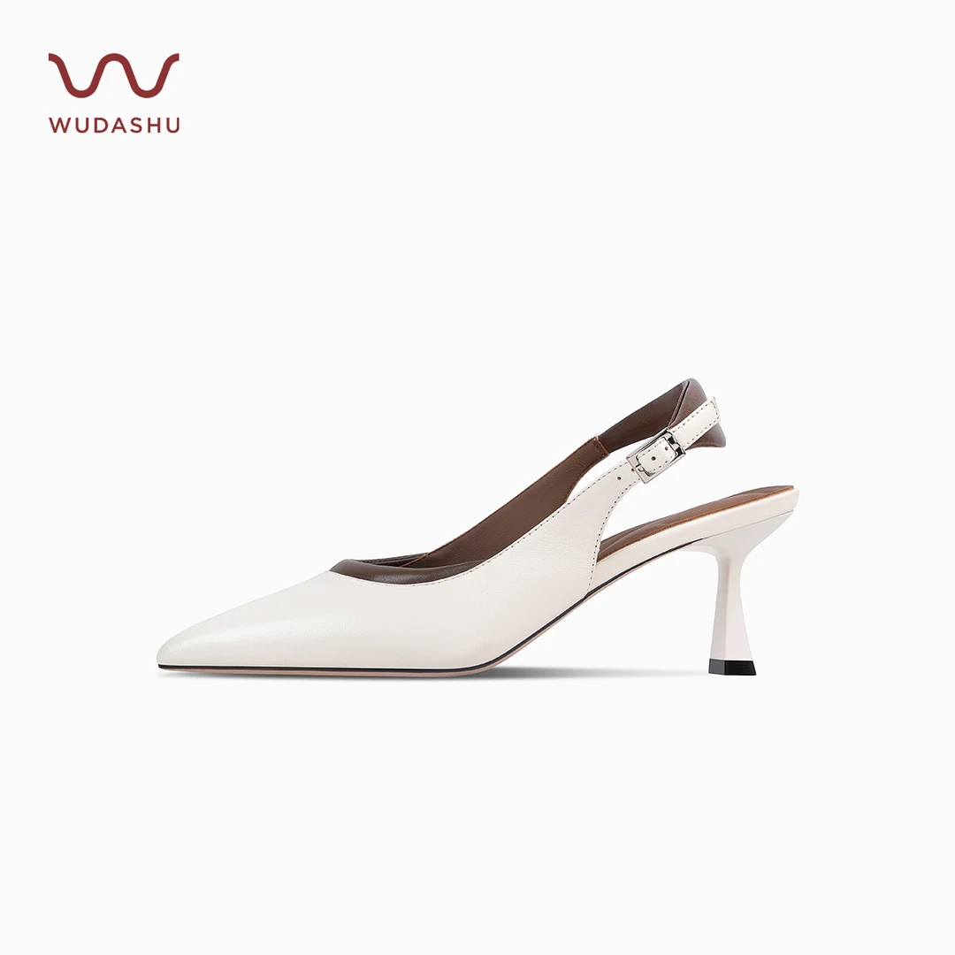 气垫缓震白色尖头后空凉鞋气质时尚高百搭法式