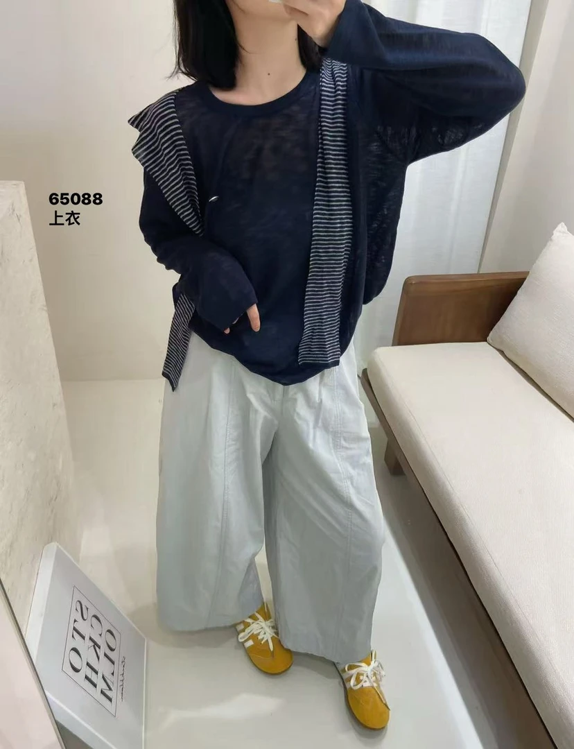 65088时尚百搭显瘦圆领披肩针织衫
