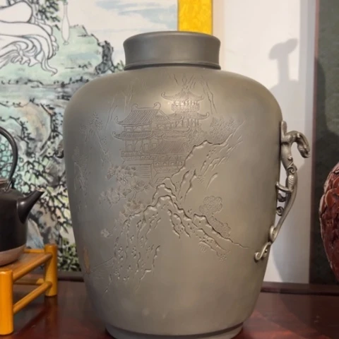 蜜安罐瓷香炉锡茶则