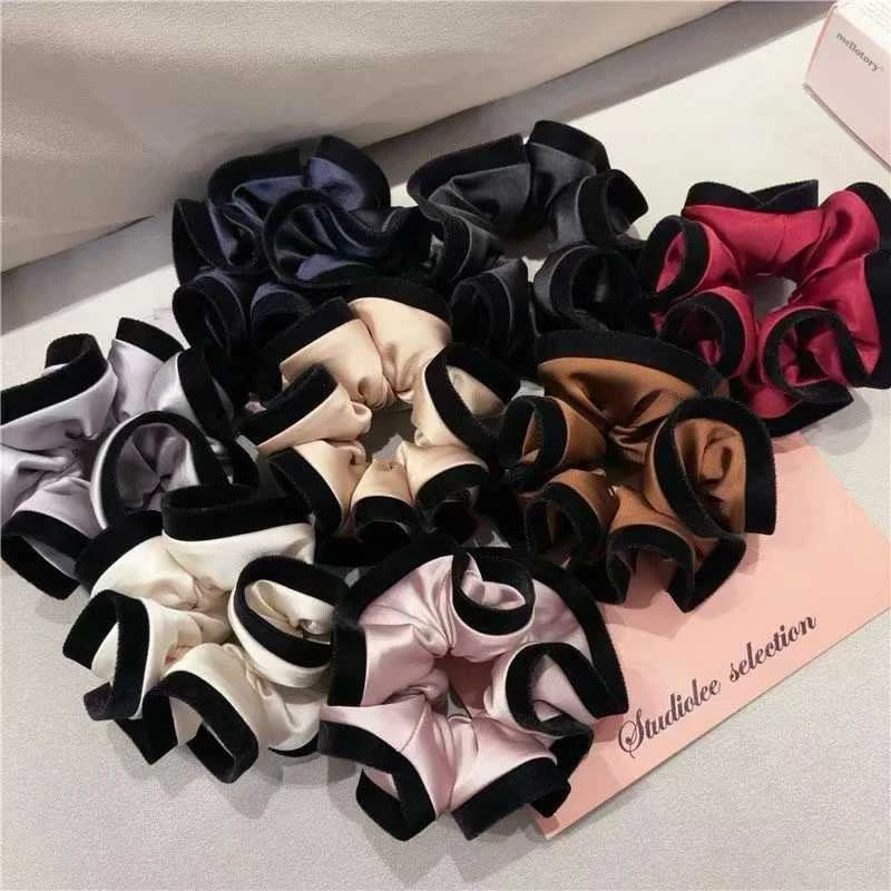 2025年新款缎面丝绒花边大肠圈许妍同款发圈气质时尚甜美风女头绳