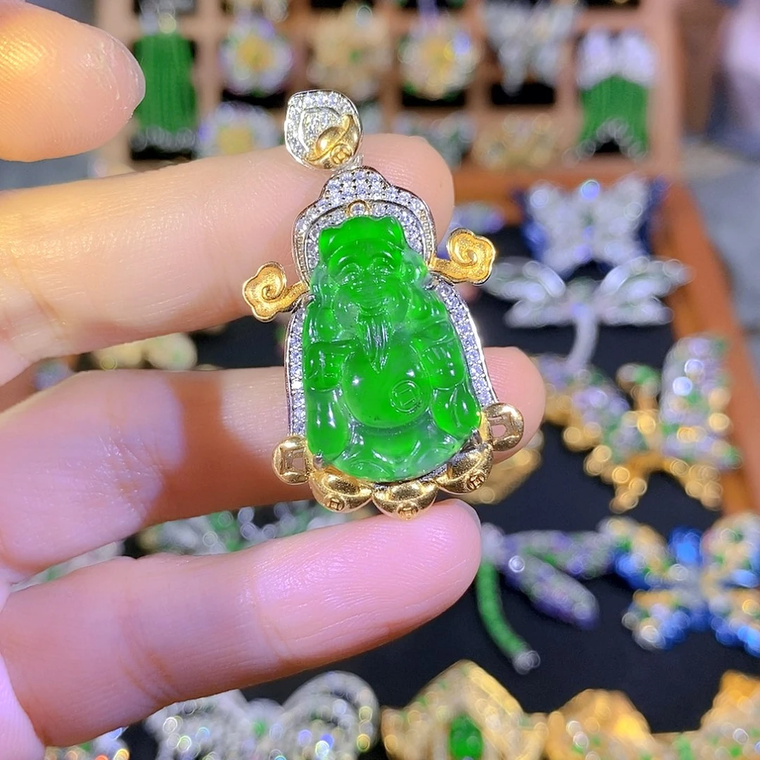 吊坠(不含链)银S925镶嵌翡翠