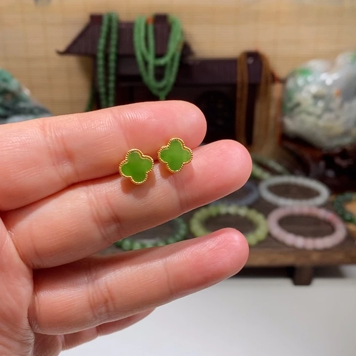 和田玉银S925镶嵌耳饰