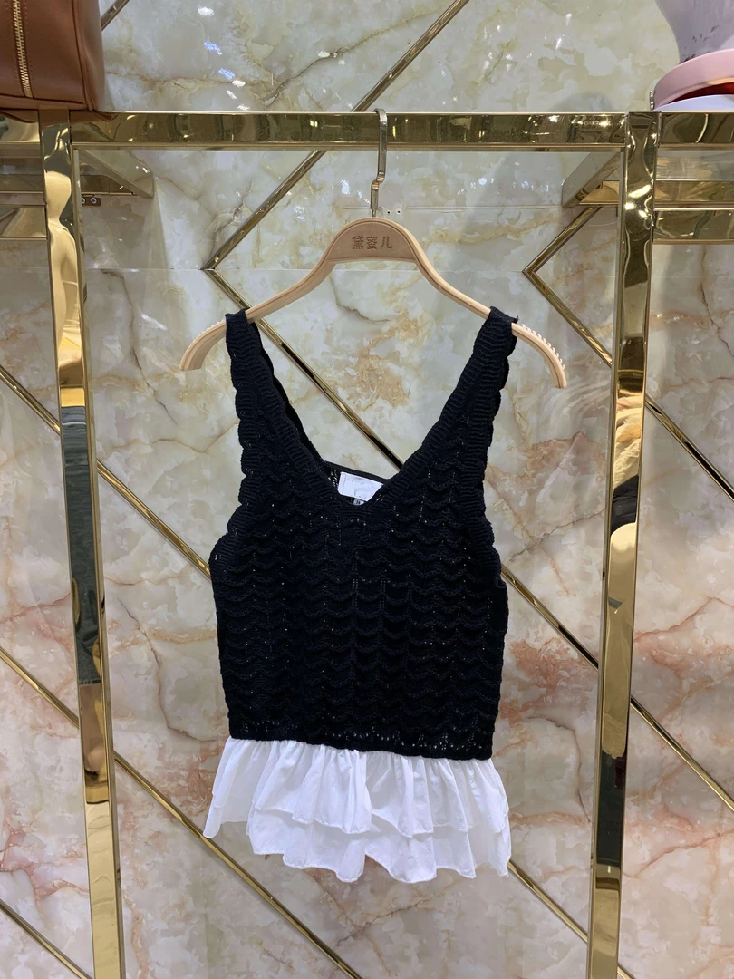 黛蜜儿2025新款白色花边勾花背心