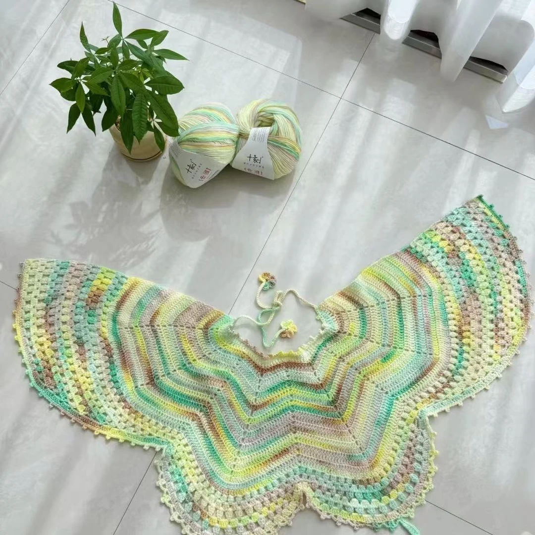 蝴蝶光遇斗篷渐变段染亲肤柔软披肩手工编织钩针diy毛衣钩织围巾