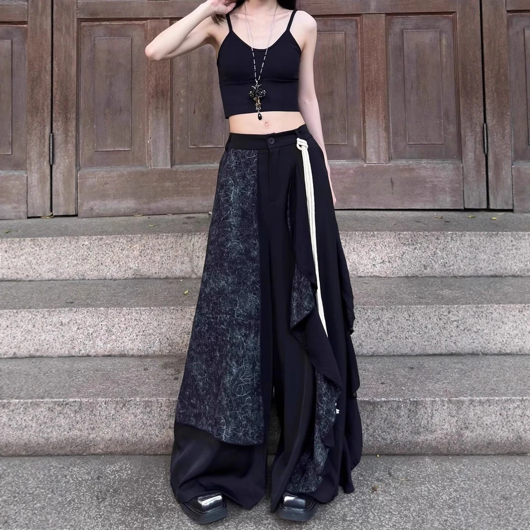 新中式裙裤小众设计感山本耀司风格拼接双层阔腿裤不规则高级感