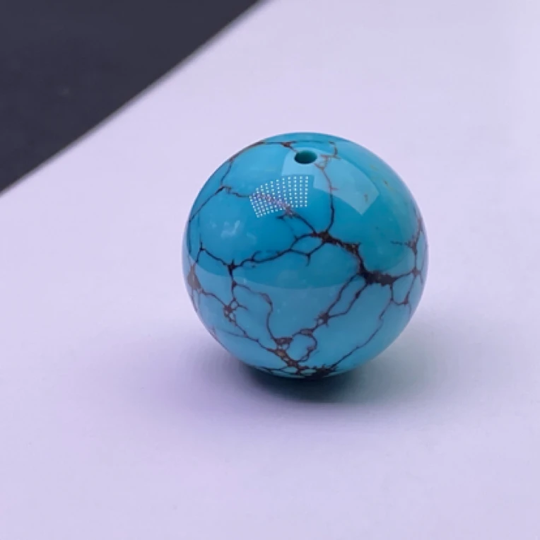 天然原矿松石高瓷蓝水草纹网花正圆珠单珠配珠手串顶珠直径16mm