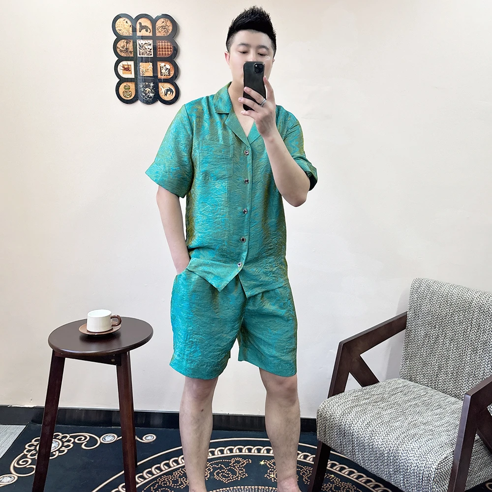 时尚潮流鎏金短袖短裤睡衣套装印花2025夏季奢华大码可外穿家居服