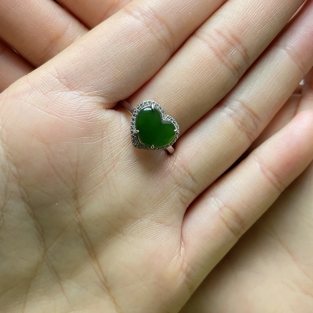 和田玉（碧玉）银S925镶嵌颈饰戒指