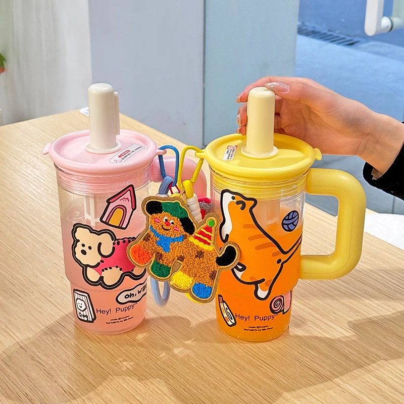 欧若风耐高温口径大容量吸管水杯办公室杯子家用夏季带盖喝水男女