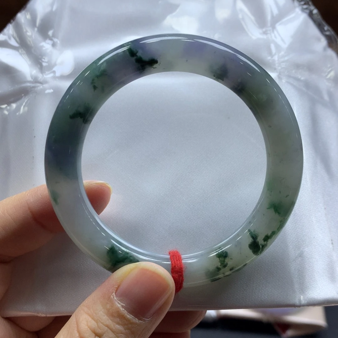 翡翠手镯未镶嵌52-53冰紫罗兰飘花圆条