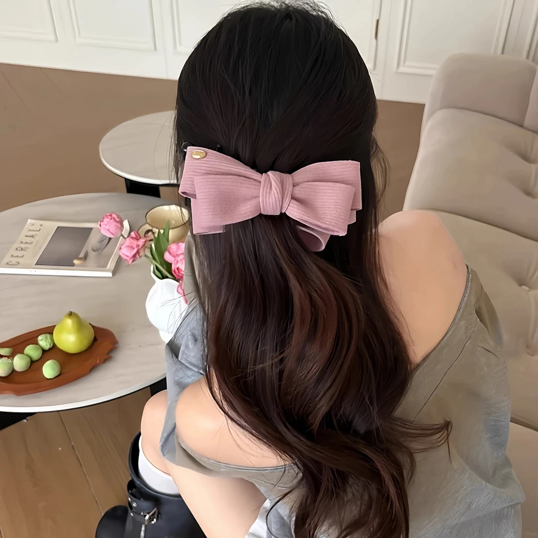 韩版甜美粉色蝴蝶结发夹女2025新款高级感横夹大号后脑勺发卡头饰