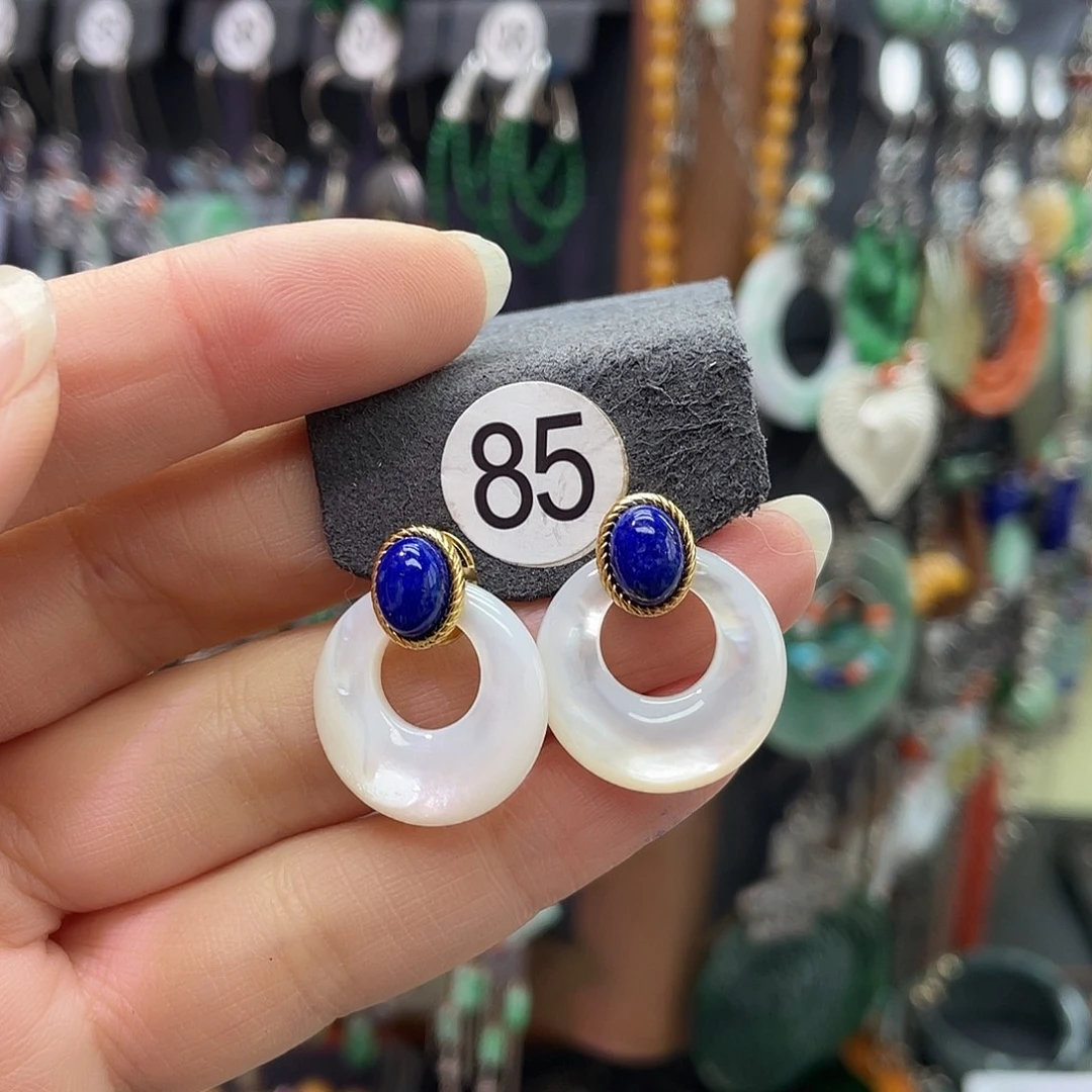 ****)青金石银S925镶嵌耳饰943ujju