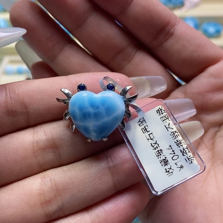 针钠钙石（海纹石）银S925镶嵌颈饰