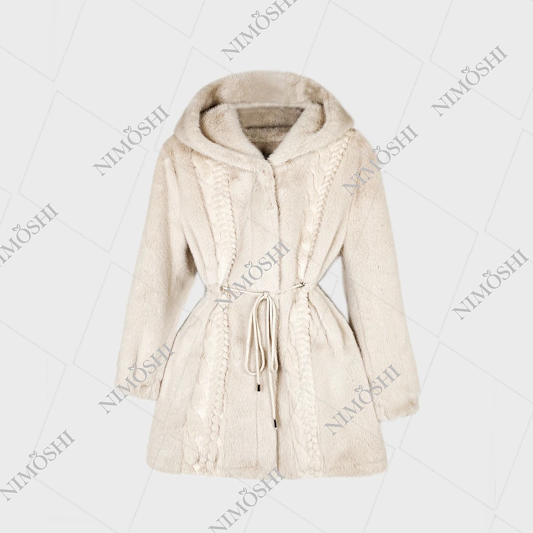 NIMðSHI【莎莎】法式中长款连帽束腰收身毛外套高级感百搭L5190